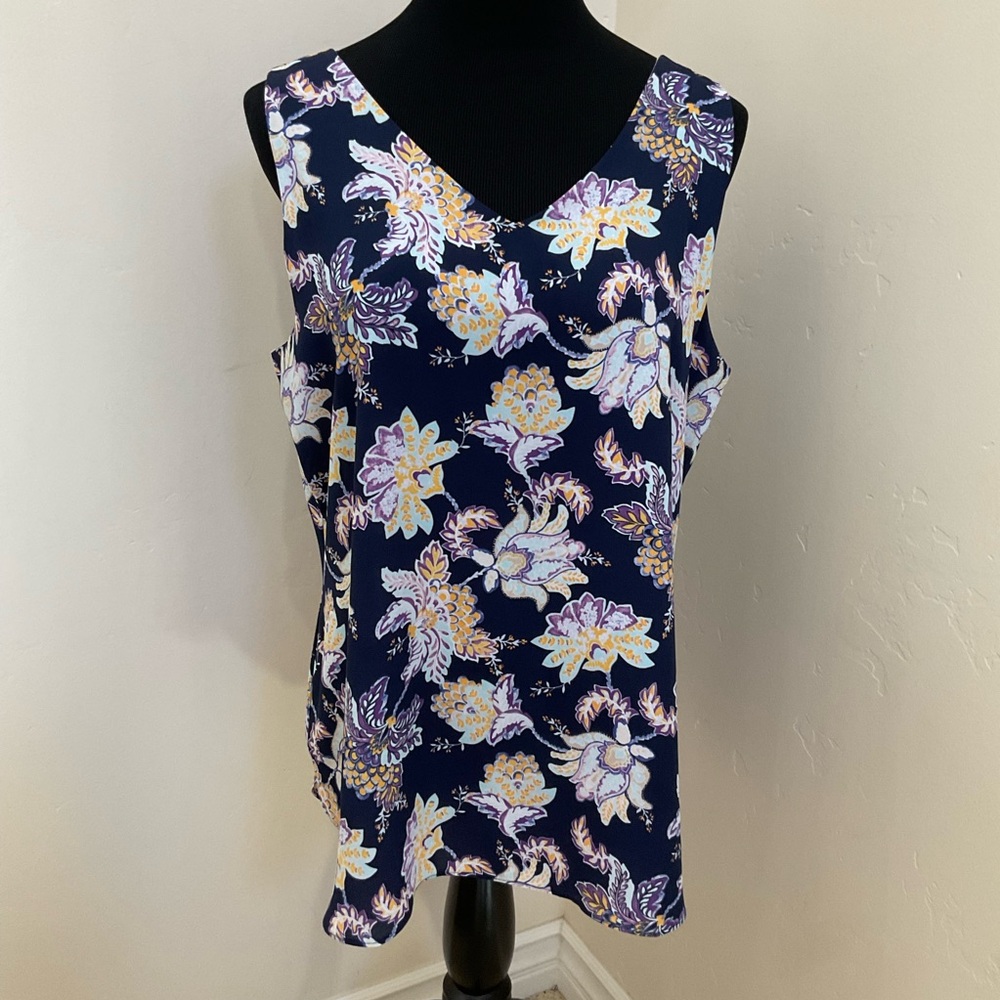 Chicos Navy Floral/Pink Reversible Tank Chicos Size 2 = US 12/14